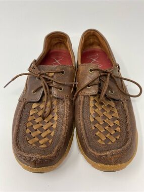 Twisted X Driving Mocs Moccasins Womens 10M Brown Leather Woven WDM0140